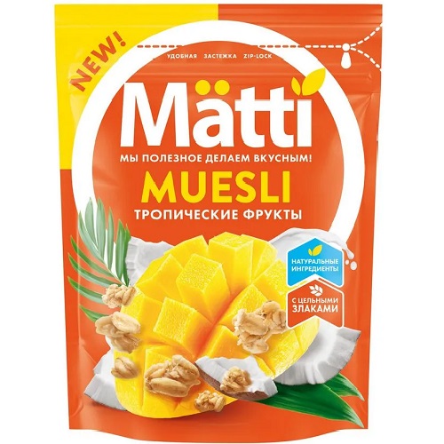 Matti мюсли Тропические фрукты, 250 гр Matti мюсли Тропические фрукты, 250 гр